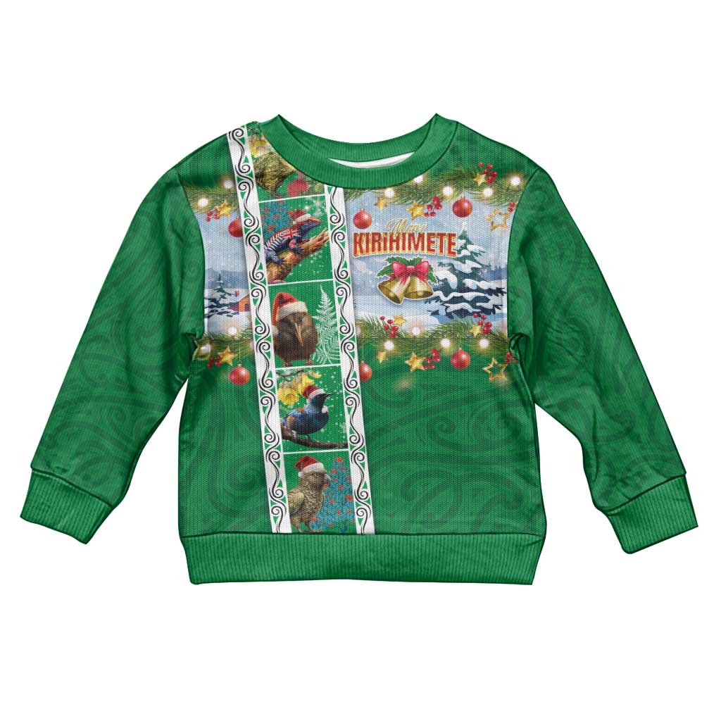 New Zealand Merry Christmas Kid Ugly Christmas Sweater Maori Animals, Koru Tattoo - Green Xmas Style