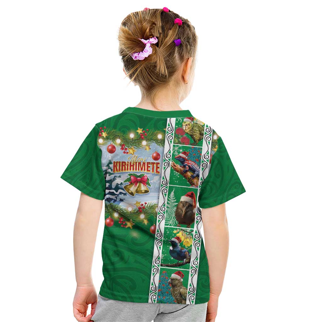 New Zealand Merry Christmas Kid T Shirt Maori Animals, Koru Tattoo - Green Xmas Style