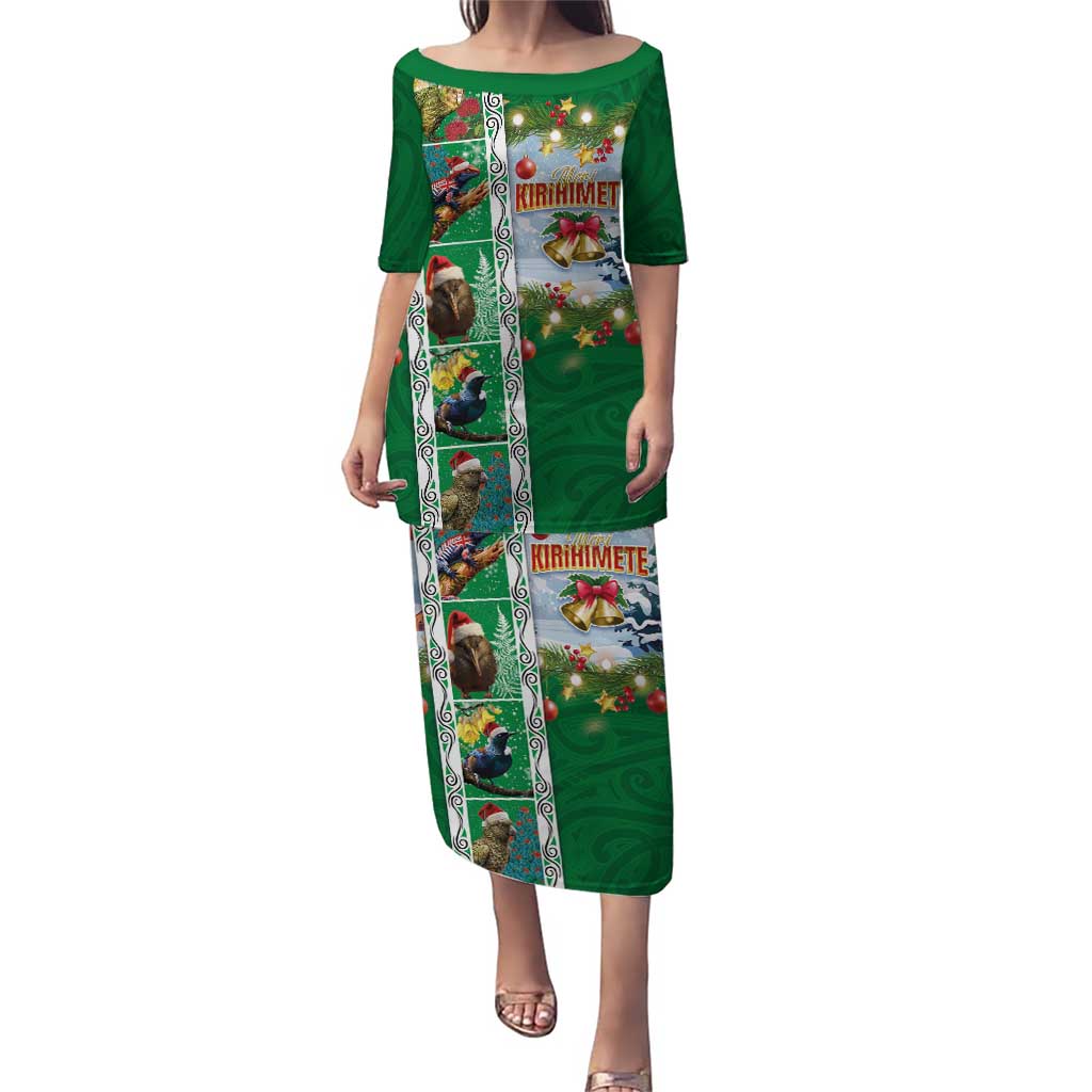 New Zealand Merry Christmas Puletasi Maori Animals, Koru Tattoo - Green Xmas Style LT03 Long Dress Green - Polynesian Pride