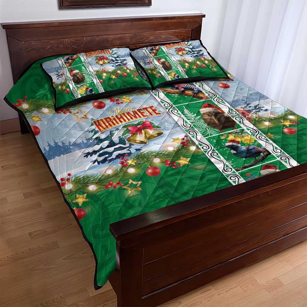 New Zealand Merry Christmas Quilt Bed Set Maori Animals, Koru Tattoo - Green Xmas Style