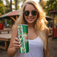 New Zealand Merry Christmas Skinny Tumbler Maori Animals Xmas Style and Koru Tattoo Green Color