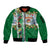 New Zealand Merry Christmas Sleeve Zip Bomber Jacket Maori Animals, Koru Tattoo - Green Xmas Style