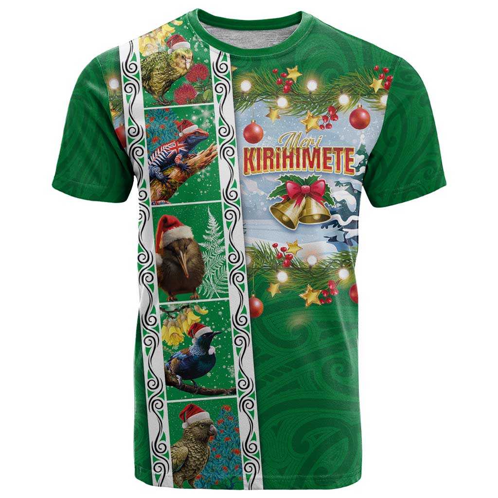 New Zealand Merry Christmas T Shirt Maori Animals, Koru Tattoo - Green Xmas Style LT03 Green - Polynesian Pride