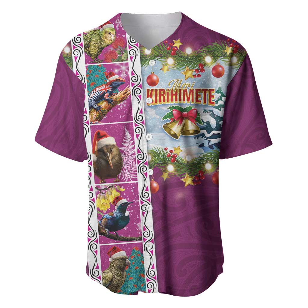 New Zealand Merry Christmas Baseball Jersey Maori Animals, Koru Tattoo - Pink Xmas Style