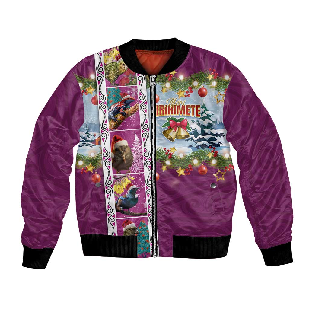 New Zealand Merry Christmas Bomber Jacket Maori Animals, Koru Tattoo - Pink Xmas Style