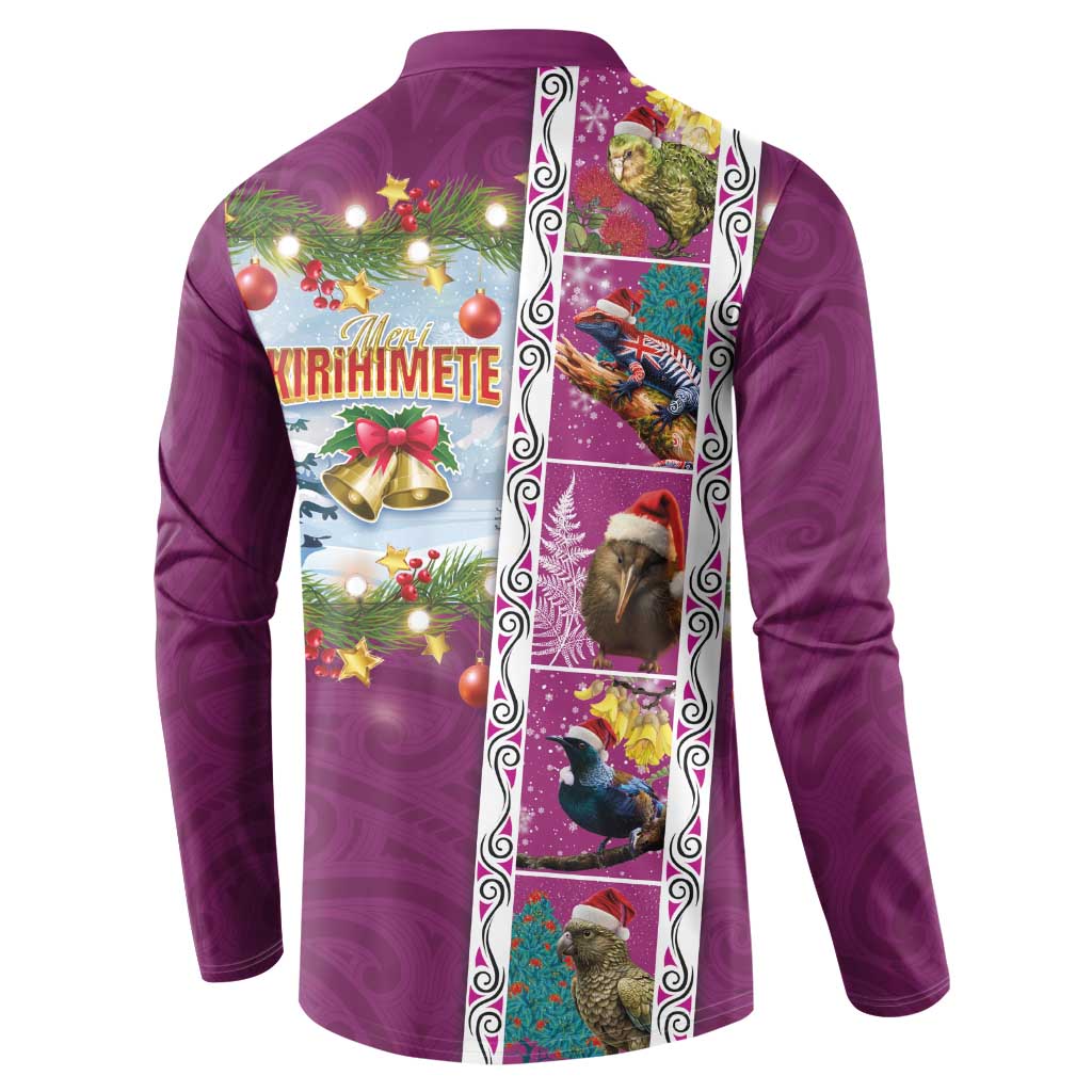 New Zealand Merry Christmas Button Sweatshirt Maori Animals, Koru Tattoo - Pink Xmas Style LT03 - Polynesian Pride