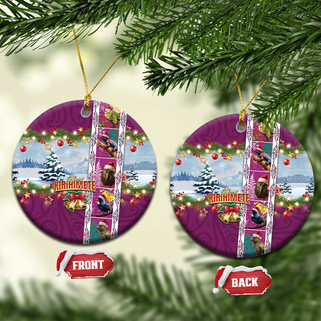 New Zealand Merry Christmas Ceramic Ornament Maori Animals, Koru Tattoo - Pink Xmas Style LT03 Circle Pink - Polynesian Pride