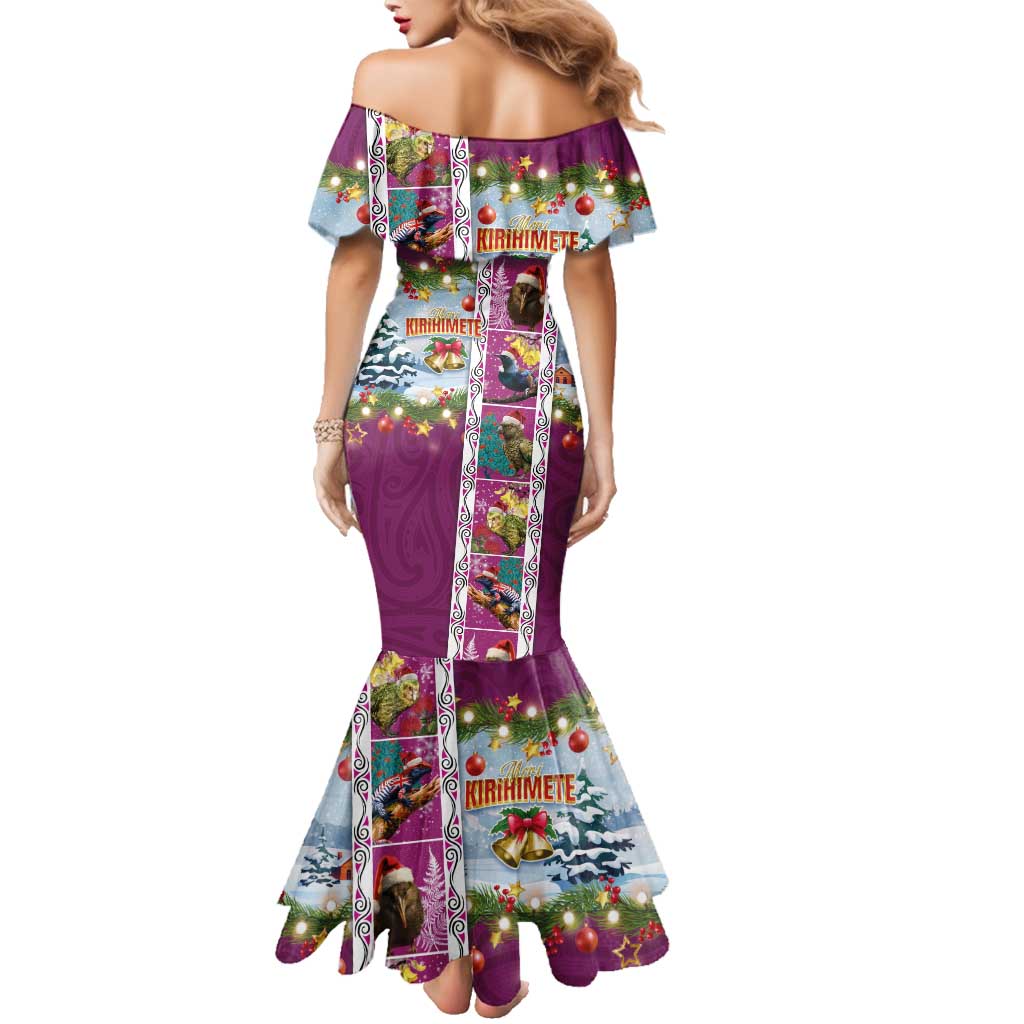 New Zealand Merry Christmas Family Matching Mermaid Dress and Hawaiian Shirt Maori Animals, Koru Tattoo - Pink Xmas Style