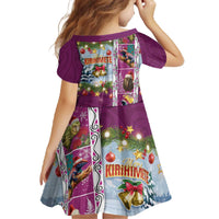 New Zealand Merry Christmas Family Matching Off The Shoulder Long Sleeve Dress and Hawaiian Shirt Maori Animals, Koru Tattoo - Pink Xmas Style