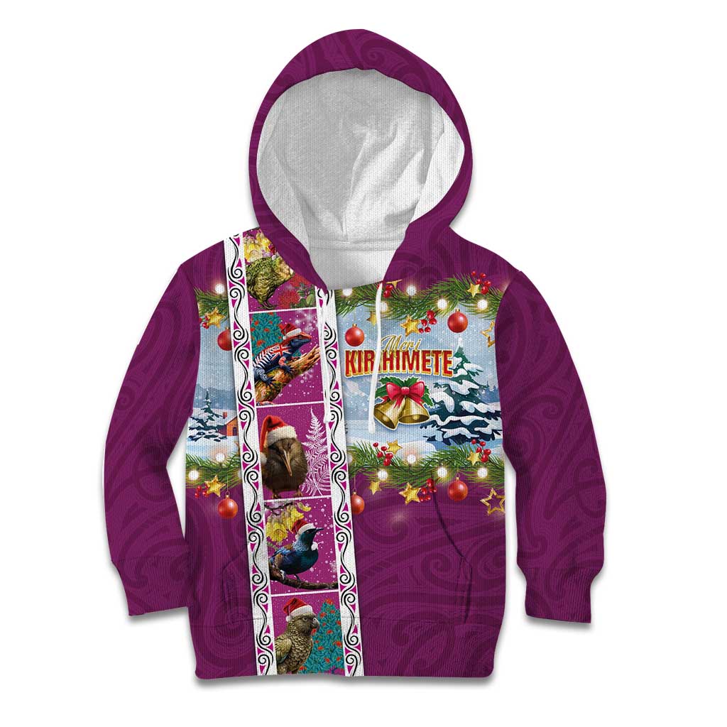 New Zealand Merry Christmas Kid Hoodie Maori Animals, Koru Tattoo - Pink Xmas Style