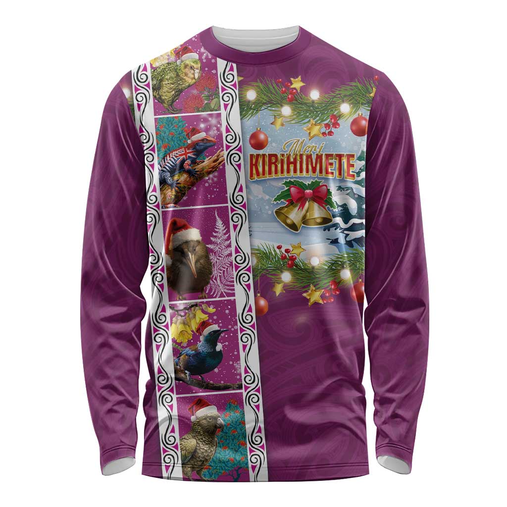 New Zealand Merry Christmas Long Sleeve Shirt Maori Animals, Koru Tattoo - Pink Xmas Style