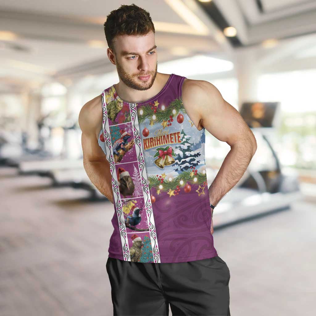 New Zealand Merry Christmas Men Tank Top Maori Animals, Koru Tattoo - Pink Xmas Style LT03 Pink - Polynesian Pride