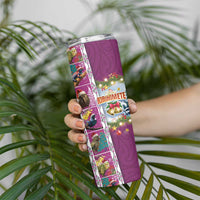 New Zealand Merry Christmas Skinny Tumbler Maori Animals Xmas Style and Koru Tattoo Pink Color