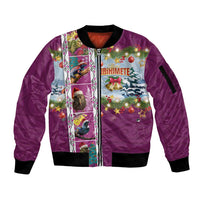 New Zealand Merry Christmas Sleeve Zip Bomber Jacket Maori Animals, Koru Tattoo - Pink Xmas Style