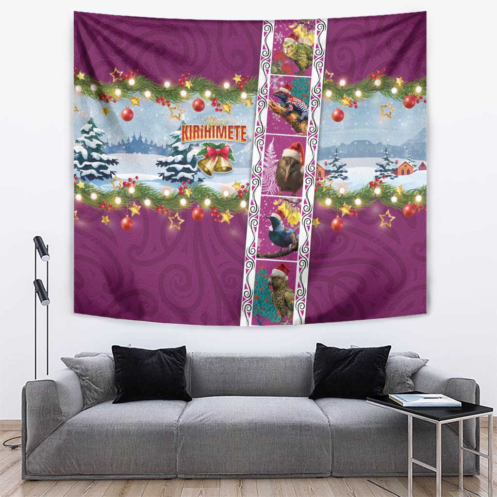 New Zealand Merry Christmas Tapestry Maori Animals, Koru Tattoo - Pink Xmas Style