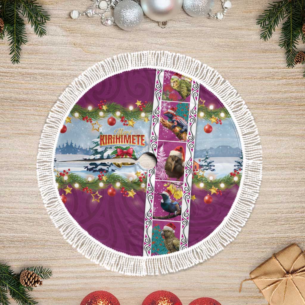 New Zealand Merry Christmas Tree Skirt Maori Animals, Koru Tattoo - Pink Xmas Style