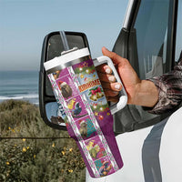 New Zealand Merry Christmas Tumbler With Handle Maori Animals Xmas Style and Koru Tattoo Pink Color