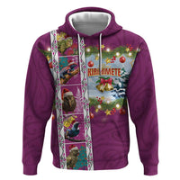 New Zealand Merry Christmas Zip Hoodie Maori Animals, Koru Tattoo - Pink Xmas Style