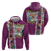 New Zealand Merry Christmas Zip Hoodie Maori Animals, Koru Tattoo - Pink Xmas Style