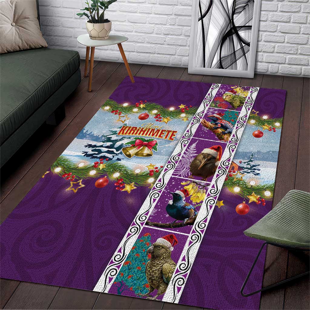 New Zealand Merry Christmas Area Rug Maori Animals, Koru Tattoo - Purple Xmas Style