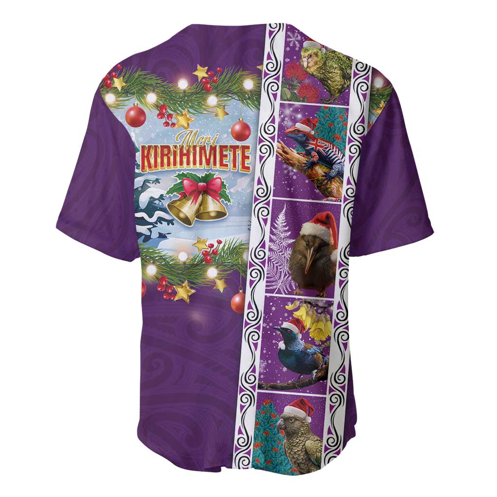New Zealand Merry Christmas Baseball Jersey Maori Animals, Koru Tattoo - Purple Xmas Style