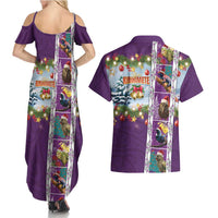 New Zealand Merry Christmas Couples Matching Summer Maxi Dress and Hawaiian Shirt Maori Animals, Koru Tattoo - Purple Xmas Style