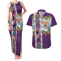 New Zealand Merry Christmas Couples Matching Tank Maxi Dress and Hawaiian Shirt Maori Animals, Koru Tattoo - Purple Xmas Style