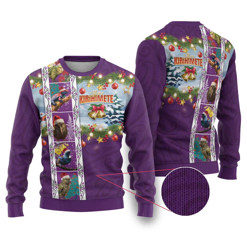 New Zealand Merry Christmas Ugly Christmas Sweater Maori Animals, Koru Tattoo - Purple Xmas Style