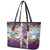 New Zealand Merry Christmas Leather Tote Bag Maori Animals, Koru Tattoo - Purple Xmas Style