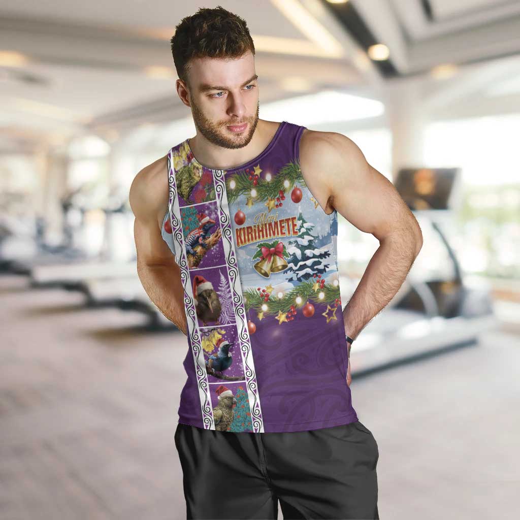 New Zealand Merry Christmas Men Tank Top Maori Animals, Koru Tattoo - Purple Xmas Style