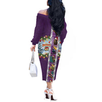 New Zealand Merry Christmas Off The Shoulder Long Sleeve Dress Maori Animals, Koru Tattoo - Purple Xmas Style