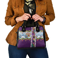 New Zealand Merry Christmas Shoulder Handbag Maori Animals, Koru Tattoo - Purple Xmas Style