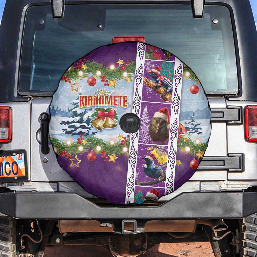 New Zealand Merry Christmas Spare Tire Cover Maori Animals, Koru Tattoo - Purple Xmas Style LT03 Purple - Polynesian Pride
