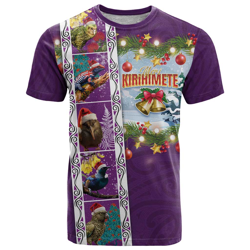 New Zealand Merry Christmas T Shirt Maori Animals, Koru Tattoo - Purple Xmas Style LT03 Purple - Polynesian Pride