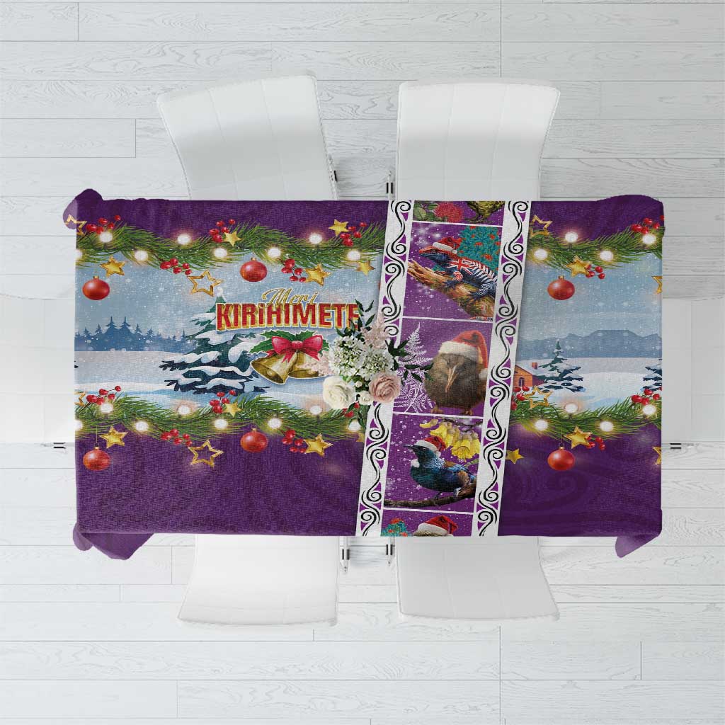 New Zealand Merry Christmas Tablecloth Maori Animals, Koru Tattoo - Purple Xmas Style LT03 Purple - Polynesian Pride