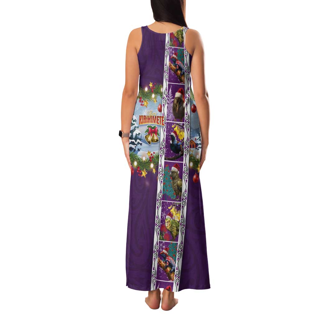 New Zealand Merry Christmas Tank Maxi Dress Maori Animals, Koru Tattoo - Purple Xmas Style