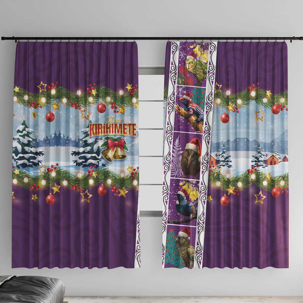 New Zealand Merry Christmas Window Curtain Maori Animals, Koru Tattoo - Purple Xmas Style LT03 With Hooks Purple - Polynesian Pride