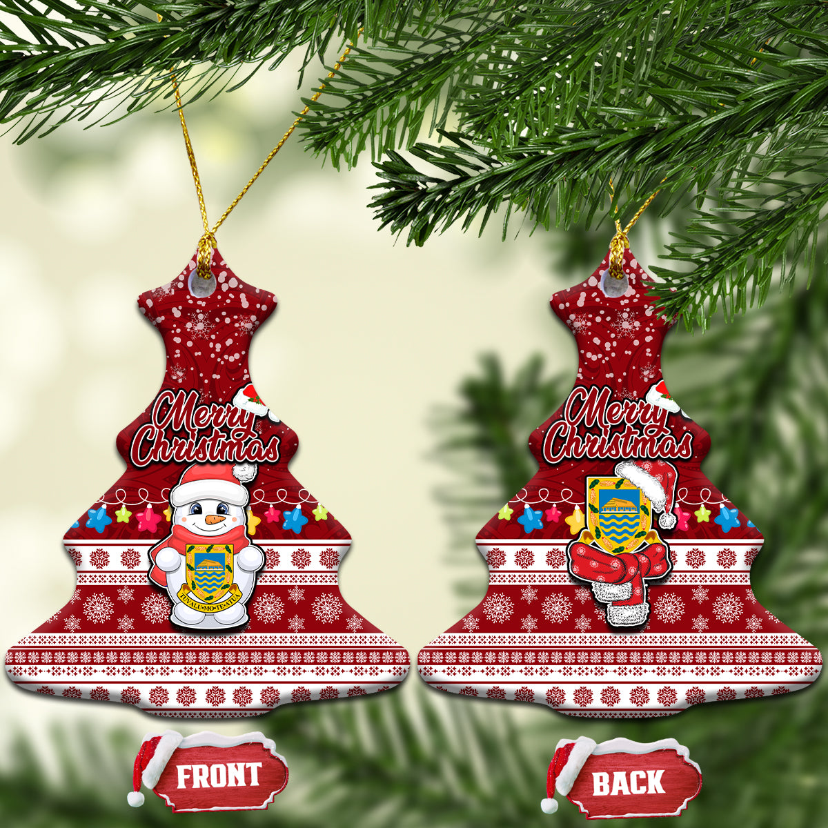 Tuvalu Christmas Ceramic Ornament Snowman and Tuvalu Coat of Arms Maori Tribal Xmas Style LT03 Christmas Tree Red - Polynesian Pride