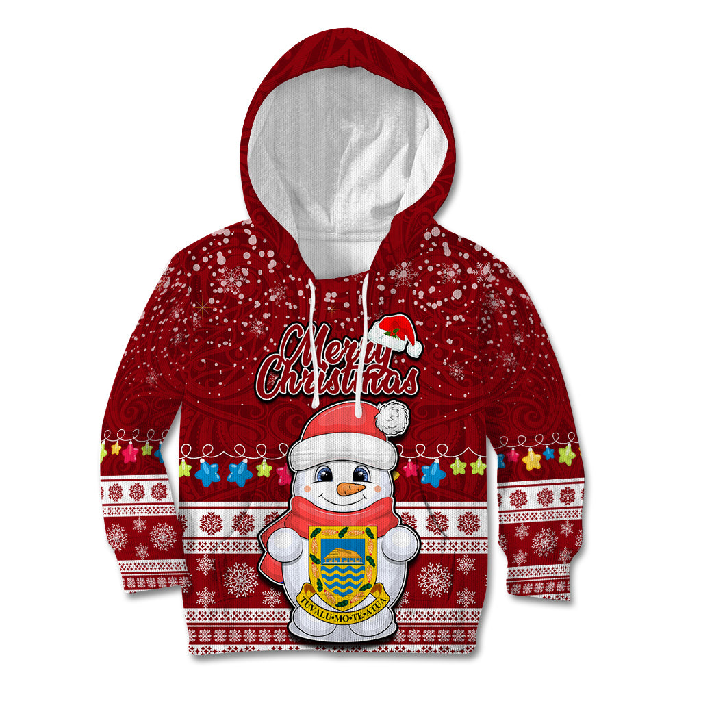 Tuvalu Christmas Kid Hoodie Snowman and Tuvalu Coat of Arms Maori Tribal Xmas Style LT03 Hoodie Red - Polynesian Pride