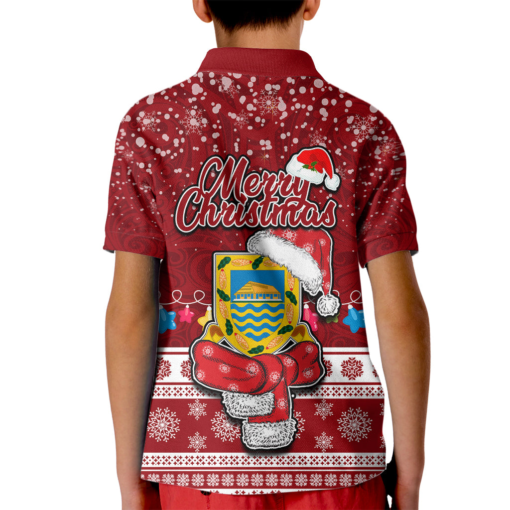 Tuvalu Christmas Kid Polo Shirt Snowman and Tuvalu Coat of Arms Maori Tribal Xmas Style LT03 - Polynesian Pride