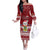 Tuvalu Christmas Off The Shoulder Long Sleeve Dress Snowman and Tuvalu Coat of Arms Maori Tribal Xmas Style LT03 Women Red - Polynesian Pride