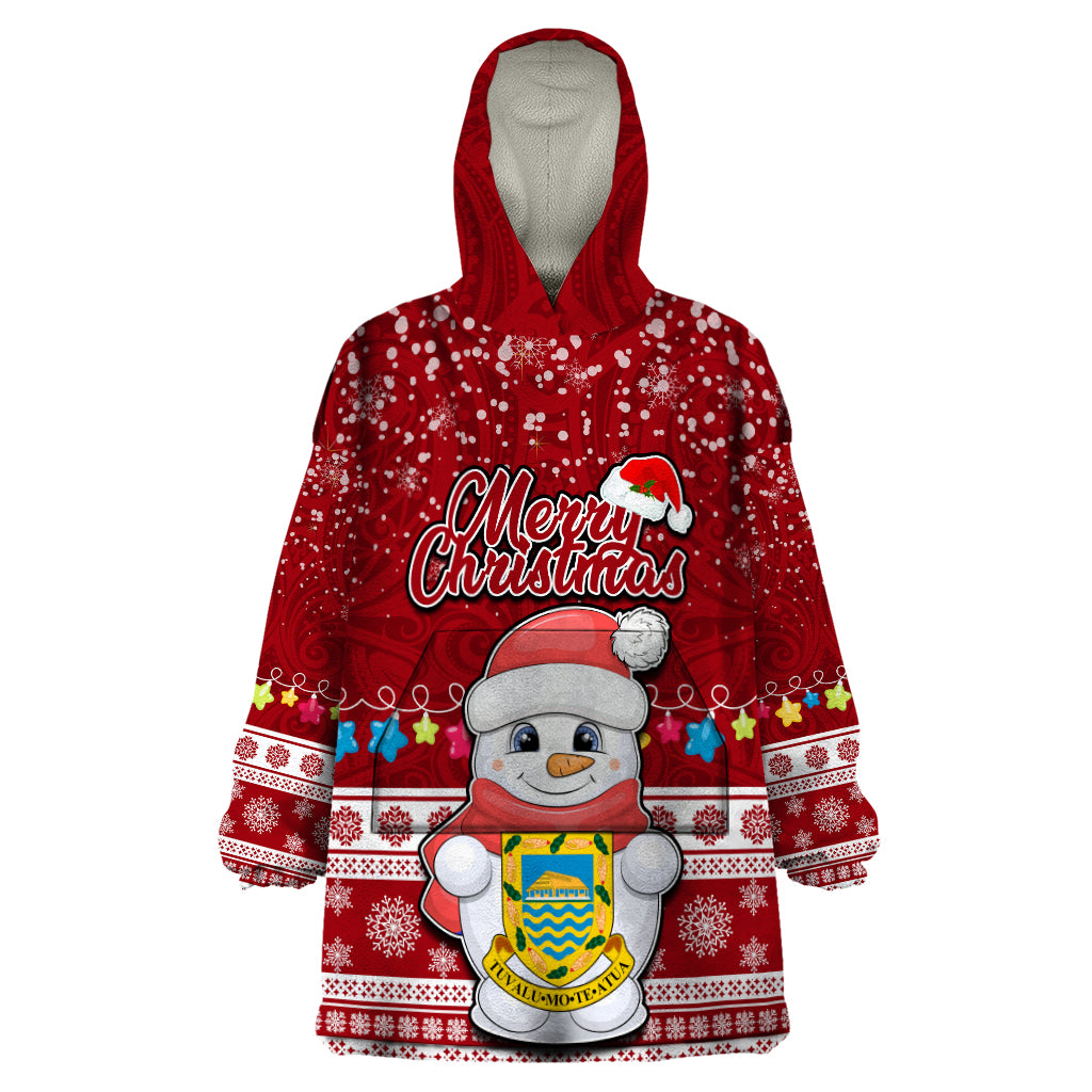 Tuvalu Christmas Wearable Blanket Hoodie Snowman and Tuvalu Coat of Arms Maori Tribal Xmas Style LT03 One Size Red - Polynesian Pride