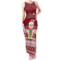 Personalised Tuvalu Christmas Family Matching Tank Maxi Dress and Hawaiian Shirt Snowman and Tuvalu Coat of Arms Maori Tribal Xmas Style LT03 Mom's Dress Red - Polynesian Pride