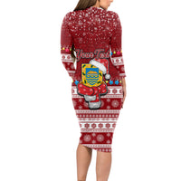 Personalised Tuvalu Christmas Long Sleeve Bodycon Dress Snowman and Tuvalu Coat of Arms Maori Tribal Xmas Style LT03 - Polynesian Pride