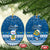 Tuvalu Christmas Ceramic Ornament Snowman Hugs Tuvalu Coat of Arms Maori Pattern Blue Style LT03 Oval Blue - Polynesian Pride