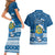 Tuvalu Christmas Couples Matching Short Sleeve Bodycon Dress and Hawaiian Shirt Snowman Hugs Tuvalu Coat of Arms Maori Pattern Blue Style LT03 - Polynesian Pride