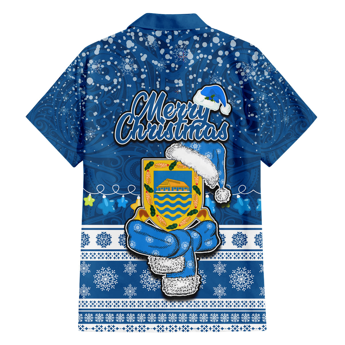 Tuvalu Christmas Family Matching Long Sleeve Bodycon Dress and Hawaiian Shirt Snowman Hugs Tuvalu Coat of Arms Maori Pattern Blue Style LT03 - Polynesian Pride