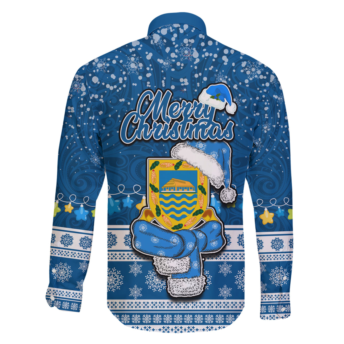 Tuvalu Christmas Family Matching Short Sleeve Bodycon Dress and Hawaiian Shirt Snowman Hugs Tuvalu Coat of Arms Maori Pattern Blue Style LT03 - Polynesian Pride