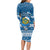 Tuvalu Christmas Long Sleeve Bodycon Dress Snowman Hugs Tuvalu Coat of Arms Maori Pattern Blue Style LT03 - Polynesian Pride