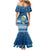 Tuvalu Christmas Mermaid Dress Snowman Hugs Tuvalu Coat of Arms Maori Pattern Blue Style LT03 - Polynesian Pride